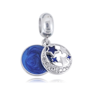 Blue Heart of the Ocean dangle charm with silver moon and star rhinestones