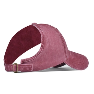 Burgundy washed cotton ponytail baseball cap with a large rear opening and metal buckle