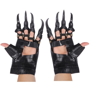 Dragon Claw Gloves Crocodile PU Leather Gothic Monster Claws With Rivets For Halloween Cosplay Masquerade Costume Props