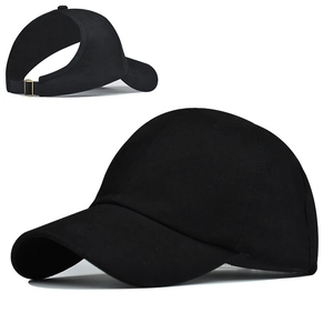 Black ponytail baseball cap with high opening and adjustable gold metal buckle for sport