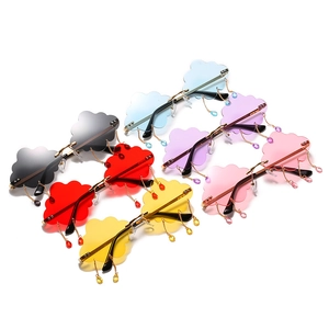 Cloud shaped rimless sunglasses with dangling water drop charms in multiple colors
