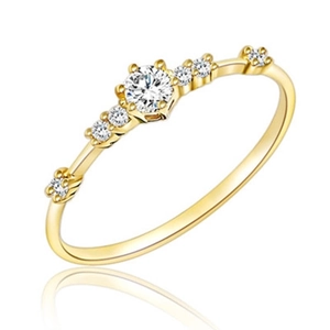 S925 sterling silver 14K gold plated thin ring with seven sparkling small round zircons