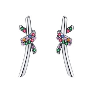 Elegant s925 silver knot earrings featuring vibrant multi-colored rainbow cubic zirconia