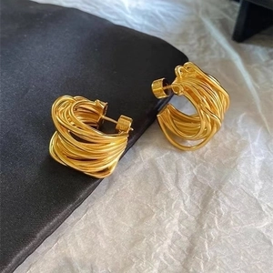 Vintage Luxus C-Form Creolen Für Damen Drahtumwickelt Gewebt Texturiert Kupfer Schmuck Mit Kupfer Ohrringpfosten