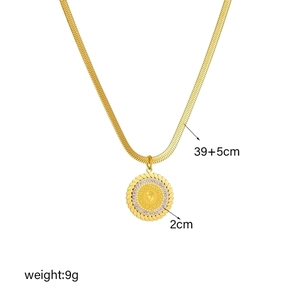 Vintage portrait coin pendant necklace in gold finish with sparkling crystals and snake chain