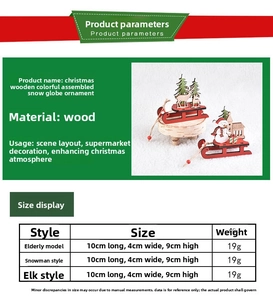 Detailed dimensions of cartoon Santa, Snowman, and Reindeer wooden sleigh ornaments