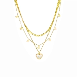 Gold layered stainless steel chain necklace with multiple small heart pendants and one large heart
