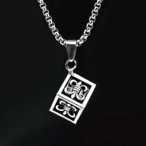 Hip Hop Cube Pendant Necklace Vintage Fleur De Lis Design Titanium Steel Alloy Chain Retro Jewelry For Men Women Accessory