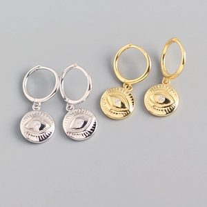 Evil Eye Totem Hoop Earrings 925 Sterling Silver With Zircon Bohemian Retro Geometric Style For Women