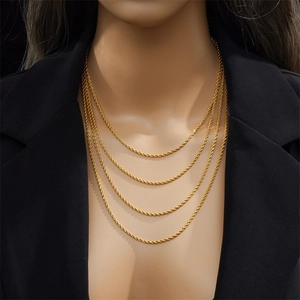 Chic gold multilayered twist chain necklace for women in punk hip-hop style