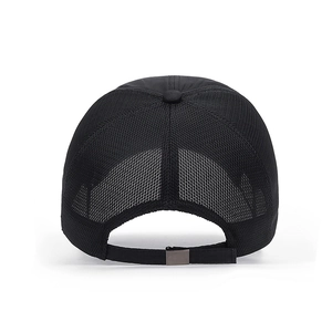 Outdoor mesh baseball cap for men with breathable black fabric and adjustable metal strap