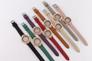 Detailed collection of starry sky quartz watches for women with leather straps in eight colors