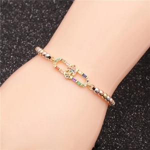 Colorful zircon mushroom bead bracelet in gold, silver and rose gold metallic tones