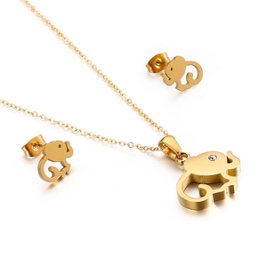 Hollow Elephant Necklace And Stud Earrings Stainless Steel Rhinestone Animal Mascot Minimalist Jewelry Fashion Women