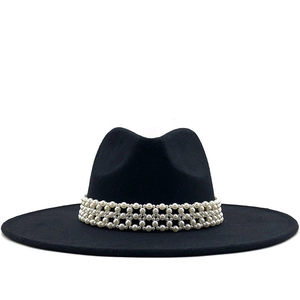 Chapeau Fedora En Laine À Bord Large Pour Femme Chapeau De Jazz Rétro Avec Bande De Künstliche Perles Élégant
