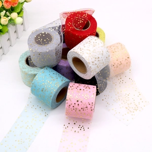 Star Tulle Mesh Roll Bronzing Gold Pentagram Fabric Sparkling Ribbon For DIY Hair Bows Tutu Skirt Wedding Party Decor