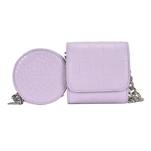 Minimalist lavender crocodile pattern crossbody bag set with silver chain strap