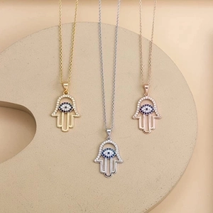 925 Silver Hamsa Hand Evil Eye necklaces in gold, silver, and rose gold finishes