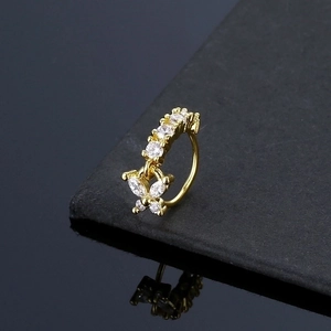 Butterfly Pendant Nose Ring Copper Inlaid Cubic Zirconia U-Shaped Adjustable Non Piercing Jewelry For Women