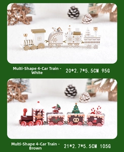 Detailed comparison of white and brown wooden 4-section Christmas train desktop decorations