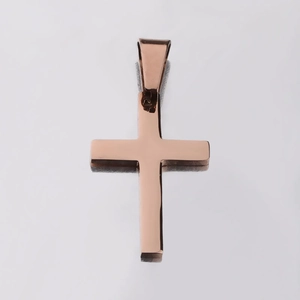Pendentif croix en acier inoxydable or rose poli miroir avec bélière incluse