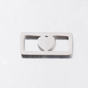 Silver stainless steel rectangular pendant with hollow heart pattern for DIY jewelry