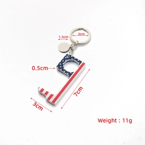 Acrylic no-touch tool keychain with USA flag pattern, 7x3cm size and 11g weight