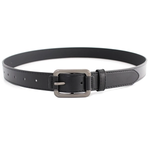 Ceinture en cuir noir classique avec boucle carrée gris mat et trous de réglage
