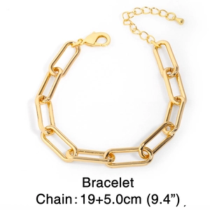 Hip hop gold paperclip chain bracelet with lobster clasp and adjustable 19+5cm link