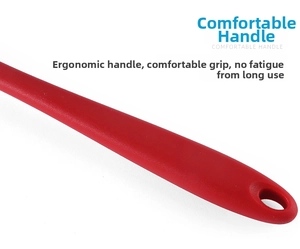 Macro shot of red silicone ergonomic kitchen tool handle with a convenient hanging hole