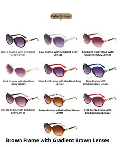 Detailed close-up showing ten different frame colors and gradient lenses of oval sunglasses