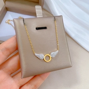 Angel Wings Pendant Necklace Titanium Steel With Rhinestone Clavicle Chain For Women Elegant Gold Plated Jewelry