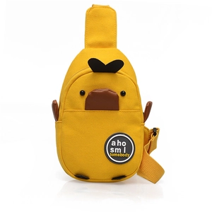 Cute yellow canvas duck chest bag for women with adjustable strap and 3D features