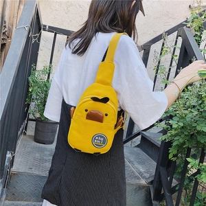 Cute yellow duck cartoon canvas chest bag for women with adjustable strap and casual style