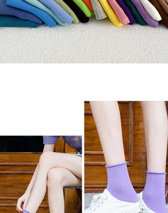 Detail of candy-colored rolled edge cotton socks showing various knit textures and colors