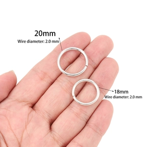 Detail of 18mm and 20mm silver jump rings for jewelry making with 2mm wire diameter