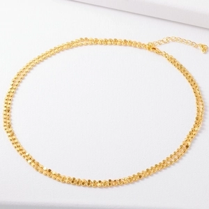 Elegant gold double layer necklace with a minimalist round disc pendant for women