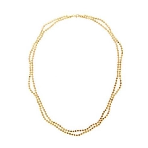 Detail of gold double-layer necklace with circular discs and lobster clasp closure
