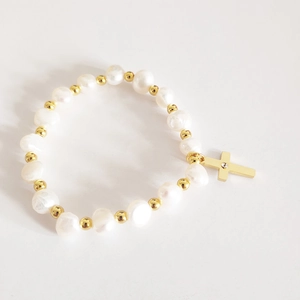 Religious Tree of Life bracelet for women with natural pearls and golden metal accents