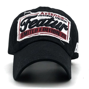 Black vintage cotton baseball cap with Arizona wave embroidery and frayed patch
