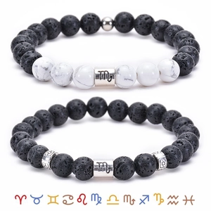 Zodiac Bracelet Natural Howlite Lava Stone Elastic Beaded Constellation Charm Diffuser Jewelry For Couples Men Women