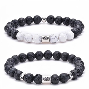 Detail of Libra zodiac bracelets with white turquoise and black lava stone beads