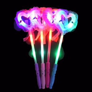 Colorful LED glowing heart-shaped magic wands with lace and bows for girls