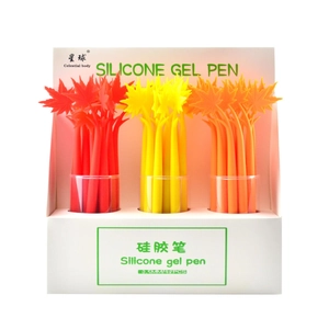 Cartoon maple leaf silicone gel pen set with 0.5mm tip in a colorful display box