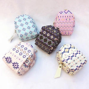Ethnic style mini backpack coin purses with geometric canvas patterns and metal zippers