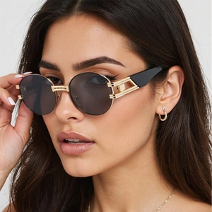Lunettes De Soleil Rétro Ovales Monture Métallique Verre PC Protection UV400 Mode Steampunk Pour Hommes Femmes Plein Air