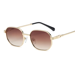 Retro small square metal sunglasses with gold twisted frame and brown gradient lenses