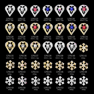 Detailed grid of alloy nail charms with hollow hearts, pearls, and snowflake designs