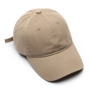 Classic khaki washed cotton baseball cap with curved brim and adjustable strap closure