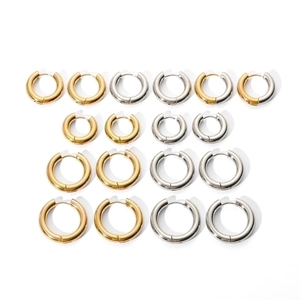 Minimalist 18K gold and silver titanium steel hoop earrings in multiple sizes